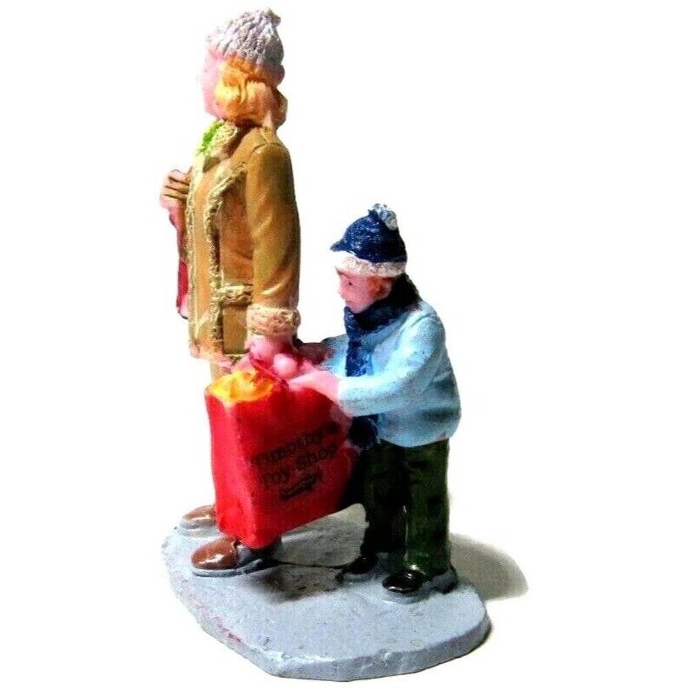 Lemax Village Scene Figures Toy Shopping Mother Son Looking into Bag